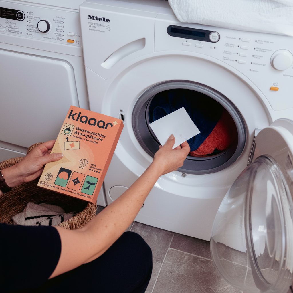 Wasverzachterstrip die in de wasmachine gaat